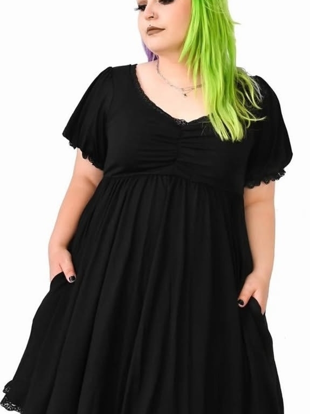 Foxblood Gina Babydoll Dress 4X NWT Black Gothic Lace Stretchy Soft Plus Size